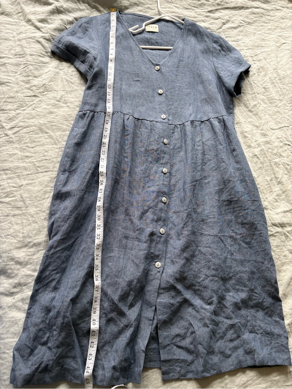 Blue Button-Front V-Neck Midi Dress - Picture 13 of 13
